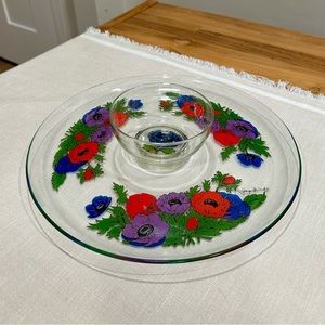 Rare MCM vintage Georges Briard Anemone pattern glass chip and dip platter